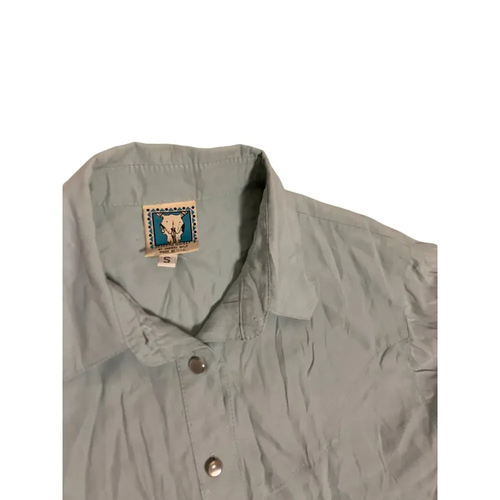 VTG Desert West by Sherry Holt Baby Blue Western Shirt Womens Small Pearl Button - Picture 2 of 5